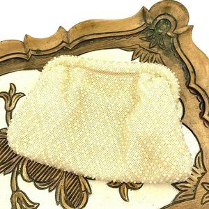 Vintage Corde-Bead Creamy Cream Snap Clutch Purse